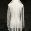 Wedding Veils | Rhinestones Pearl Trim Edge Single Tier Tulle Bridal Fingertip Length Wedding Veil Ivory – Girls