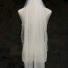 Wedding Veils | Rhinestones Pearl Trim Edge Single Tier Tulle Bridal Fingertip Length Wedding Veil White – Girls