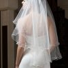 Wedding Veils | Rhinestones Pencil Edge Two Tier Tulle Bridal Elbow Length Wedding Veil With Blusher White – Girls