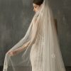 Wedding Veils | Satin Flower/Floral Cut Edge Single Tier Tulle Bridal Cathedral Length Wedding Veil White – Girls