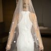 Wedding Veils | Satin Flower/Floral Pencil Edge Single Tier Tulle Bridal Fingertip Length Wedding Veil Ivory – Girls