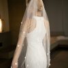 Wedding Veils | Satin Flower/Floral Pencil Edge Single Tier Tulle Bridal Fingertip Length Wedding Veil Ivory – Girls