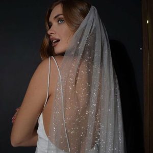 Wedding Veils | Sequin Cut Edge Single Tier Tulle Bridal Waltz Length Wedding Veil White – Girls