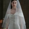 Wedding Veils | Sequin Cut Edge Two Tier Tulle Bridal Fingertip Length Wedding Veil With Blusher Ivory – Girls