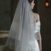 Wedding Veils | Sequin Cut Edge Two Tier Tulle Bridal Fingertip Length Wedding Veil With Blusher Ivory – Girls