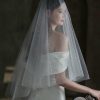 Wedding Veils | Sequin Cut Edge Two Tier Tulle Bridal Fingertip Length Wedding Veil With Blusher Ivory – Girls