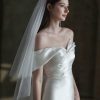 Wedding Veils | Sequin Cut Edge Two Tier Tulle Bridal Fingertip Length Wedding Veil With Blusher Ivory – Girls