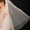 Wedding Veils | Sequin Cut Edge Two Tier Tulle Glitter Fingertip Length Wedding Veil With Blusher Champagne – Girls