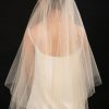 Wedding Veils | Sequin Cut Edge Two Tier Tulle Glitter Fingertip Length Wedding Veil With Blusher Champagne – Girls