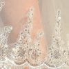 Wedding Veils | Sequin Lace Edge Two Tier Tulle Bridal Fingertip Length Wedding Veil With Blusher Ivory – Girls