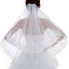 Wedding Veils | Sequin Lace Edge Two Tier Tulle Bridal Fingertip Length Wedding Veil With Blusher Ivory – Girls