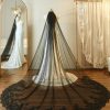 Wedding Veils | Sequin/Lace Lace Edge Single Tier Tulle Bridal Cathedral Length Wedding Veil Black – Girls