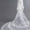 Wedding Veils | Sequin/Lace Lace Edge Two Tier Tulle Bridal Cathedral Length Wedding Veil With Blusher White – Girls