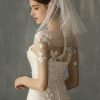 Wedding Veils | Simple Beaded Edge Two Tier Tulle Bridal Shoulder Length Wedding Veil Ivory – Girls