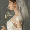 Wedding Veils | Simple Beaded Edge Two Tier Tulle Bridal Shoulder Length Wedding Veil Ivory – Girls