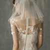 Wedding Veils | Simple Beaded Edge Two Tier Tulle Bridal Shoulder Length Wedding Veil Ivory – Girls