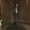 Wedding Veils | Simple Cut Edge Single Tier Tulle Bridal Cathedral Length Wedding Veil Black – Girls