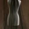 Wedding Veils | Simple Cut Edge Single Tier Tulle Bridal Cathedral Length Wedding Veil Black – Girls