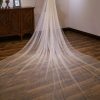 Wedding Veils | Simple Cut Edge Single Tier Tulle Bridal Cathedral Length Wedding Veil Champagne – Girls