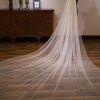 Wedding Veils | Simple Cut Edge Single Tier Tulle Bridal Cathedral Length Wedding Veil Champagne – Girls