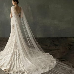 Wedding Veils | Simple Cut Edge Single Tier Tulle Bridal Cathedral Length Wedding Veil Ivory – Girls