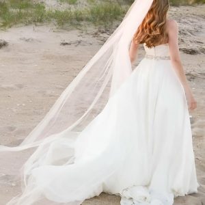 Wedding Veils | Simple Cut Edge Single Tier Tulle Bridal Cathedral Length Wedding Veil Ivory – Girls