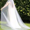 Wedding Veils | Simple Cut Edge Single Tier Tulle Bridal Cathedral Length Wedding Veil Ivory – Girls