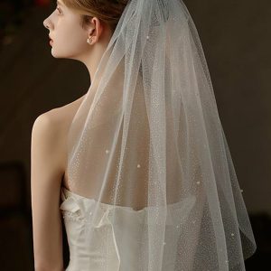 Wedding Veils | Simple Cut Edge Single Tier Tulle/Sequin Bridal Elbow Length Wedding Veil Ivory – Girls