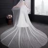 Wedding Veils | Simple Cut Edge Two Tier Tulle Bridal Cathedral Length Wedding Veil With Blusher White – Girls