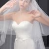 Wedding Veils | Simple Cut Edge Two Tier Tulle Bridal Cathedral Length Wedding Veil With Blusher White – Girls