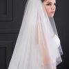 Wedding Veils | Simple Cut Edge Two Tier Tulle Bridal Cathedral Length Wedding Veil With Blusher White – Girls