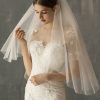 Wedding Veils | Simple Cut Edge Two Tier Tulle Bridal Fingertip Length Wedding Veil With Blusher Ivory – Girls