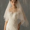 Wedding Veils | Simple Cut Edge Two Tier Tulle Bridal Fingertip Length Wedding Veil With Blusher Ivory – Girls