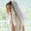 Wedding Veils | Simple Cut Edge Two Tier Tulle Bridal Shoulder Length Wedding Veil With Blusher Ivory – Girls