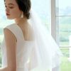 Wedding Veils | Simple Cut Edge Two Tier Tulle Bridal Shoulder Length Wedding Veil With Blusher Ivory – Girls