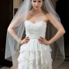 Wedding Veils | Simple Cut Edge Two Tier Tulle Bridal Waltz Length Wedding Veil With Blusher White – Girls