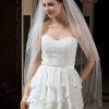 Wedding Veils | Simple Cut Edge Two Tier Tulle Bridal Waltz Length Wedding Veil With Blusher White – Girls