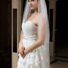 Wedding Veils | Simple Cut Edge Two Tier Tulle Bridal Waltz Length Wedding Veil With Blusher White – Girls