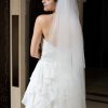 Wedding Veils | Simple Cut Edge Two Tier Tulle Bridal Waltz Length Wedding Veil With Blusher White – Girls