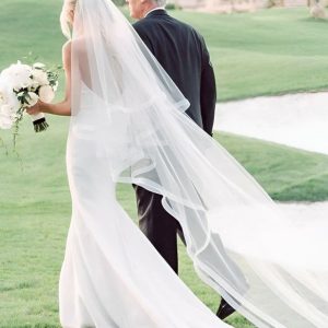 Wedding Veils | Simple Horsehair Edge Two Tier Tulle Bridal Cathedral Length Wedding Veil With Blusher Ivory – Girls