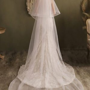 Wedding Veils | Simple Horsehair Edge Two Tier Tulle Bridal Cathedral Length Wedding Veil With Blusher Ivory – Girls