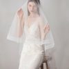 Wedding Veils | Simple Horsehair Edge Two Tier Tulle Bridal Fingertip Length Wedding Veil With Blusher White – Girls