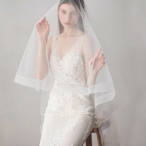 Wedding Veils | Simple Horsehair Edge Two Tier Tulle Bridal Fingertip Length Wedding Veil With Blusher White – Girls