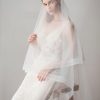 Wedding Veils | Simple Horsehair Edge Two Tier Tulle Bridal Fingertip Length Wedding Veil With Blusher White – Girls