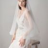 Wedding Veils | Simple Horsehair Edge Two Tier Tulle Bridal Fingertip Length Wedding Veil With Blusher White – Girls