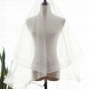 Wedding Veils | Simple Horsehair Edge Two Tier Tulle Bridal Fingertip Length Wedding Veil With Blusher White – Girls