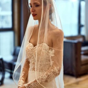 Wedding Veils | Simple Satin Edge Single Tier Tulle Bridal Fingertip Length Wedding Veil Ivory – Girls