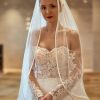 Wedding Veils | Simple Satin Edge Single Tier Tulle Bridal Fingertip Length Wedding Veil Ivory – Girls