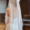 Wedding Veils | Simple Satin Edge Single Tier Tulle Bridal Fingertip Length Wedding Veil Ivory – Girls