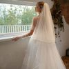 Wedding Veils | Simple Satin Edge Two Tier Tulle Bridal Cathedral Length Wedding Veil With Blusher Ivory – Girls